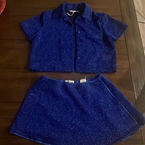 Oseree Kids
glittered short-sleeved shirt and glitter-detail A-line skirt